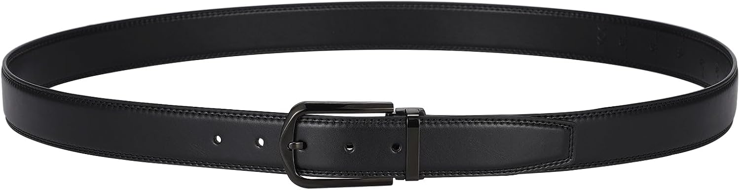DOSHI Vegan Leather Belt for Men – Forward Professional Cut-to-Fit Dress Belt, Black SS Buckle, Adjustable Fit 28–44