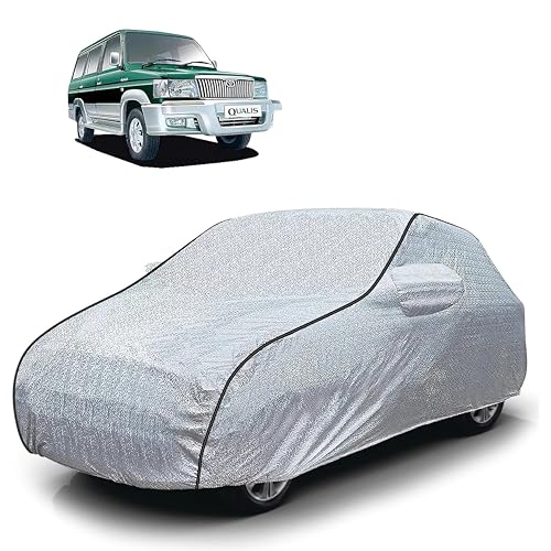 Image of Sulfar 100% Waterproof Car Body Cover Compatible with Mirror for Toyota Qualis (Triple Stitched, Full Bottom Elastic, Magic Silver with Black Piping)