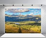 Laeacco 8x6.5ft Mountain Landscape Backdrop Lake Trees Blue Sky White Cloud Nature Scenery Photograp