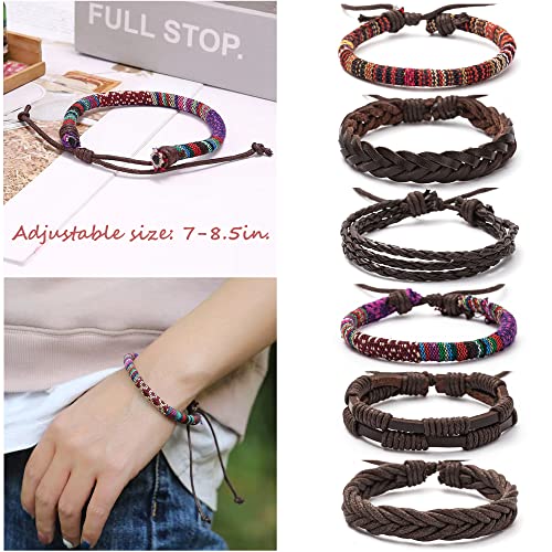 MOZAKA 36Pcs Braided Leather Bracelets for Men Women Handmade Wrap Woven Cuff Bracelets Wooden Beaded Bracelets Vintage Ethnic Tribal Wristbands Bracelet Set Adjustable3