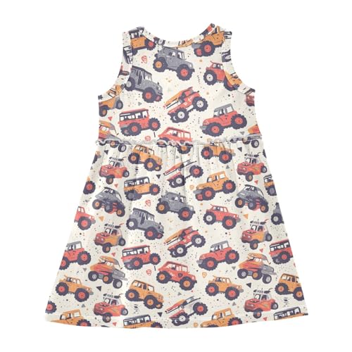 KLL Hand Drawn Truck Car Pattern Baby Girls Tank Dress Cute Sundress Summer Clothes O Neck2