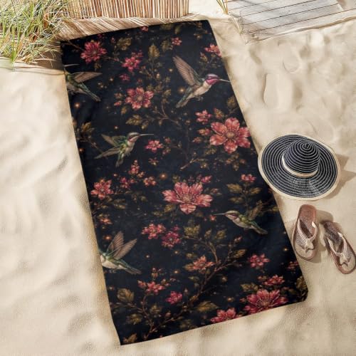 Toallas de baño portátiles Bovnobca con diseño floral Vintage Hummingbird, toalla de playa oversized, suave, super absorbente y de secado rápido, multiusos para deportes, fitness, yoga, 31" x 71"