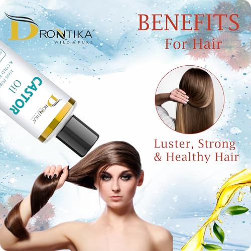 Image of Drontika Wild & Pure Castor Oil 100% Natural & Organic - 200ml For Hair Growth, Skin Care, Nails & Eyelash Nourishment | 100% Pure, Cold-Pressed, Chemical-Free
