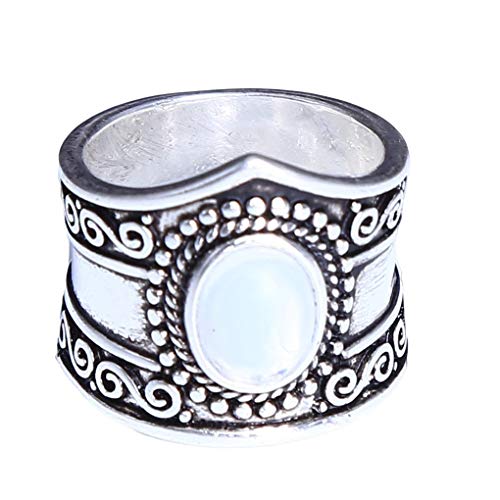 Générique Vintage Thai Argent Bague en Pierre de Lune Bague Opale bohème Bague Femmes 'Cadeau, 10 Pratique et Populaire