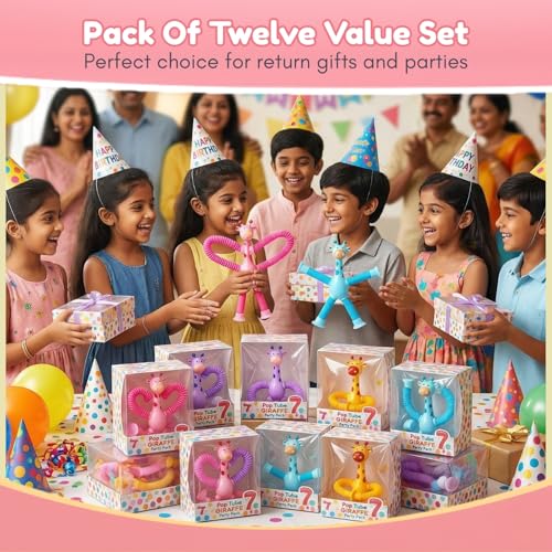 Image of Toy Imagine Pack of 12 Telescopic Suction Toys Giraffe for Kids Birthday Return Gift Set Bulk Gifting Party Favor Toys for Kids Boys Girls