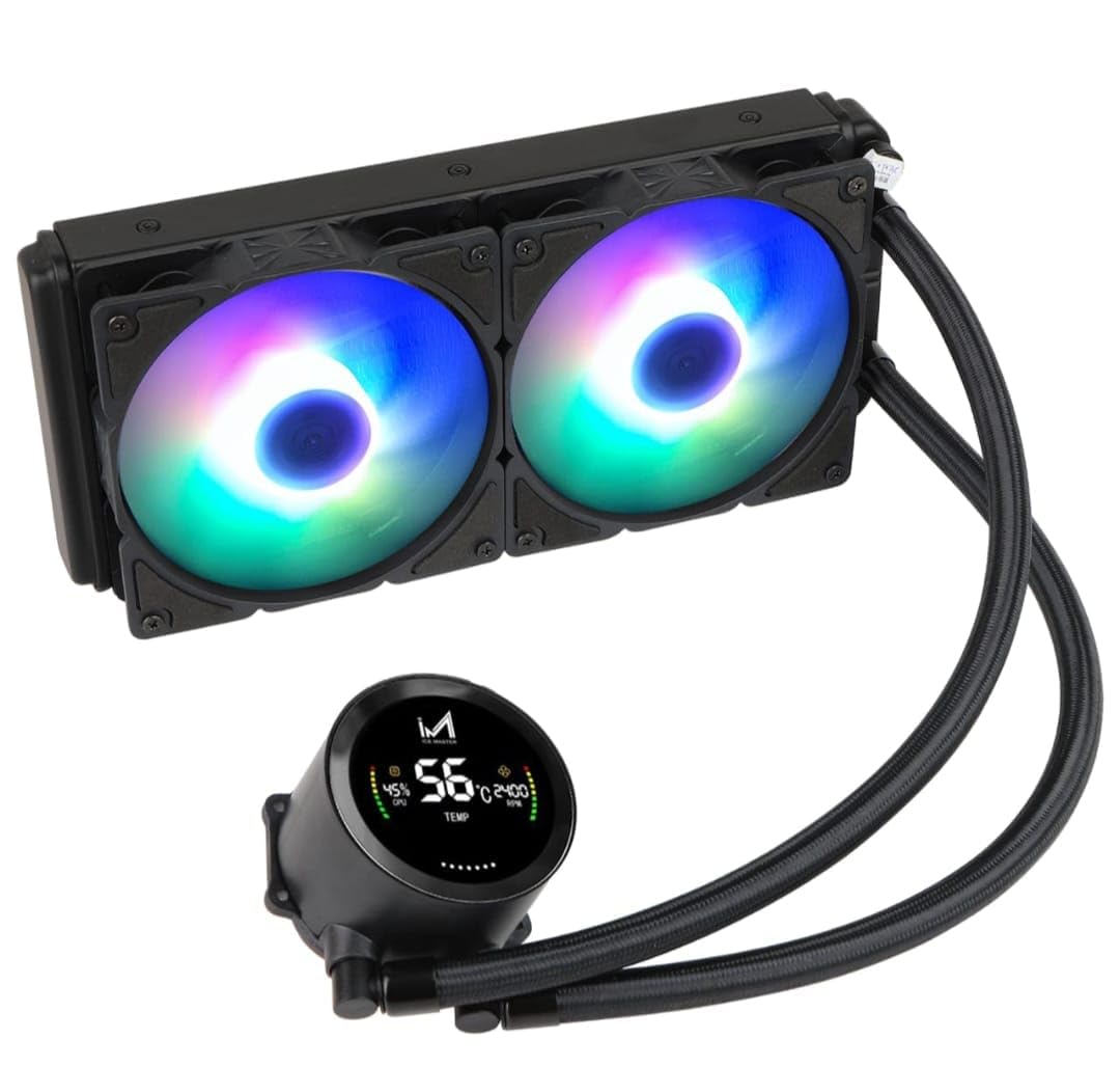240mm AIO Liquid CPU Cooler with LCD Display, BLACK | Dual 120mm RGB Fans, Real-Time Temp Monitor, Braided Tubing, 2400 RPM Fan Speed, White Finish-image-43