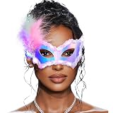 Nicute Light Up Mask LED Masquerade Mask for Women Feather Venetian Mask Sequin Mardi Gras Festival Party Mask Costume Accessories