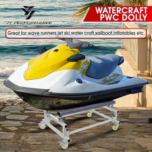 JY PERFORMANCE Watercraft PWC Dolly Boat Jet Ski Stand Storage Trailer Cart Dock Slipway Cart Adjustable Bunks W/ 4 Casters and 2 Brakes Carpeted to Prevent Scratch 1000lb Capacity