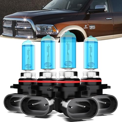 Image of Halogen Headlights Fit For Dodge Ram 2016-2020 with projector Headlight Bulbs,9005 /H10 /HB3 High Beam + 9005 /H10 /HB3 Low Beam Bright Front Car Lights,Plug And Play,Pack of 4