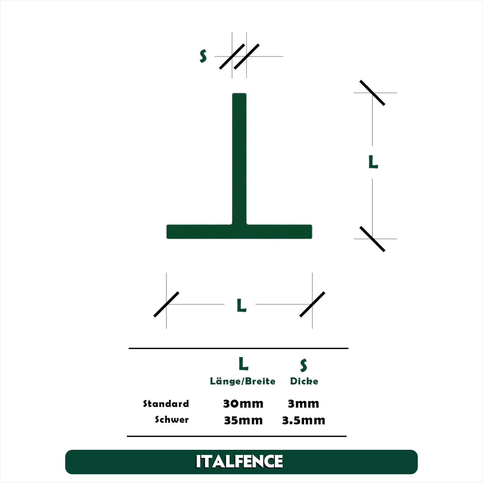 T-Profil Zaunpfosten 10er-Set grün pulverbeschichtet [H150cm, 30x30x3mm]