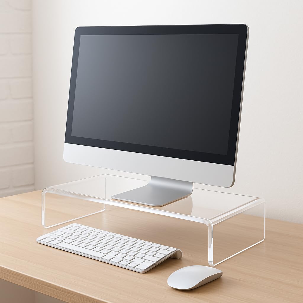 EH Design Monitorerhöhung aus Acryl, Schreibtisch, Transparent, Laptop, Monitor Ständer,Monitor Erhöhung, Computer, Drucker, TV (10cm / 52.5cm / 30cm)