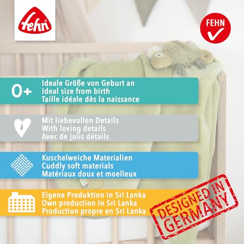 Fehn Kuscheldecke Schaf - Kuschelige Schmusedecke als Babydecke - Schmusetuch & Krabbeldecke für Kinderwagen und Babyschale - optimales Schnuffeltuch und Erstlingsdecke - Für Babys ab 0+ Monaten