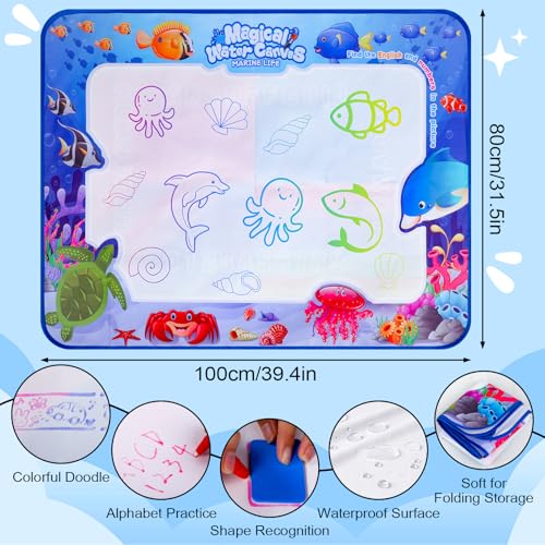 Wassermalmatte für Kinder – Aqua Wasser Doodle Baby 1 Jahr, Aquadoodle ab 1 Jahr, Kinderspielzeug ab 1 2 3 Jahre, Malmatte mit Wasserstift für kreatives Malen und Spaß