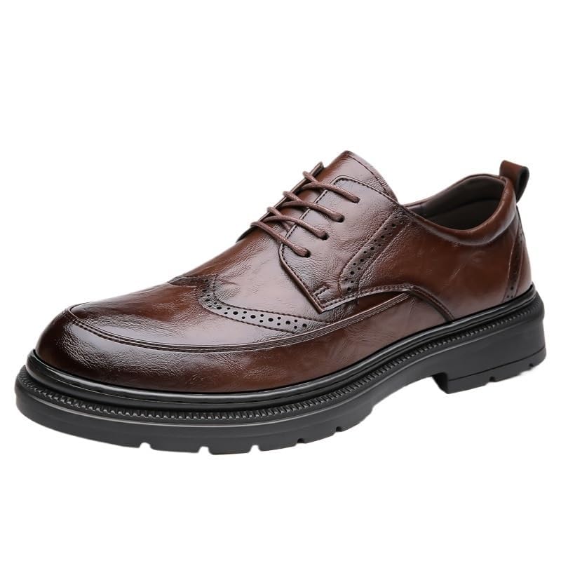 YZABEL Men's Leather Platform Lace Up Dress Oxford Shoes, Pointed Toe Low Top Casual Shoes, Rubber Non-Slip for Formal and Everyday Wear