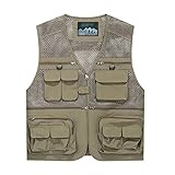 [M's Life] エムズ ライフ アウトドア メッシュベスト フィッシング カメラマン ベスト 通気 速乾 多機能 ジャケット (カーキ, 3XL)