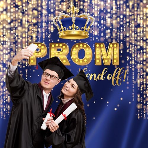 Fitumiw Prom Send Off Backdrop Blue and Gold 2026 Graduation Photography Background Party Decorations Class of 2026 Congrats Grad Banner Photo Booth Props (Blue and Gold, 6x6ft) by Fitumiw - Used condition - Image 3