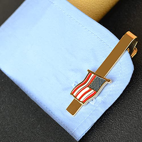 American Tie Clip for Men, Gold American Flag Necktie Bar Clips, Formal Tie Pins Stickpin Gift for USA Governor, Officer, Lawyer, Soldier, Patriot, Cops, Policemen (Waving Clip)3