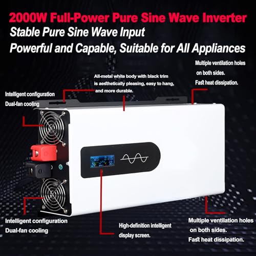 Onduleur pure sinus 24V 2000W convertisseur DC AC avec écran LCD pour maison