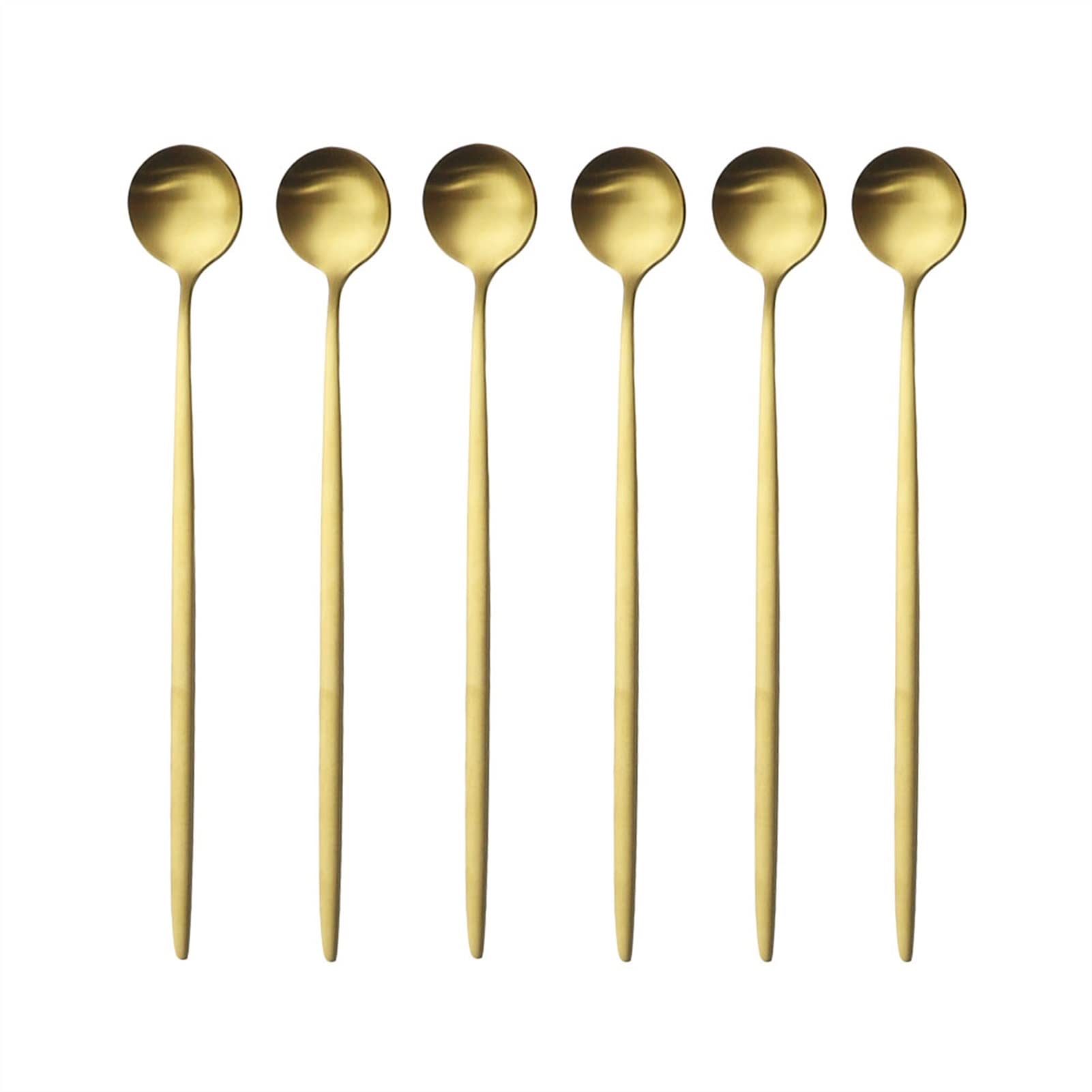 6 unids Cuchara de café de acero inoxidable de acero inoxidable con mango largo for beber cucharas de té de cocina Cocina for beber cubiertos de bebida caliente (Color : White Gold)