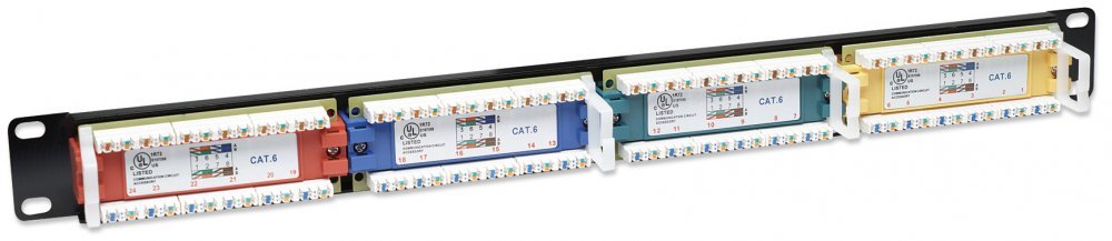 INTELLINET CAT6 Color-Coded Patch Panel, 24-Port, UTP, 1U