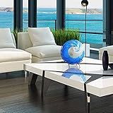 Haofy Handgefertigte Ozeanwellen-Glasskulptur, 20,3 cm Große Blaue Dekorative Kunst, Mundgeblasener Schreibtisch-Akzent für Zuhause, Fensterbank-Ausstellung (#1)