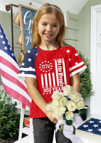 Image of Ithalt Boys Girls USA Shirts Kids 4th of July Shirts American Flag Tshirt Patriotic Top Independence Day Outfit 5-13y