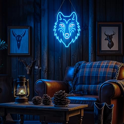 Image of CoolGift Mart Wolf Neon Sign, Dimmable LED Wolf Light Animal Wall Decor, Christmas Gift Birthday Gifts for Boys Men, Bedroom Living Room Man Cave Home Decoration With USB Powered