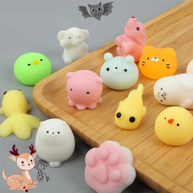 Kawaii Mochi Squishy Toys - Mini Animal Stress Relief Squishies for Kids' Birthday Party Favors (5 Squishy Toys)