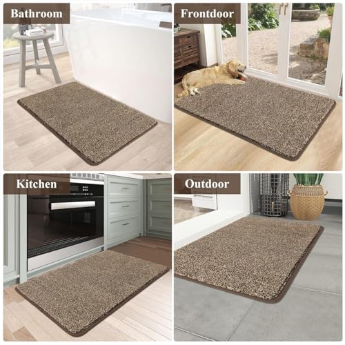 Pauwer Schmutzfänger Saugfähige Fußmatte Türvorleger Waschbare rutschfeste Eingangsmatte Sauberlaufmatte Flur Teppich Schmutzfangmatte Türmatte Innen und Außen (45X70cm, Khaki)