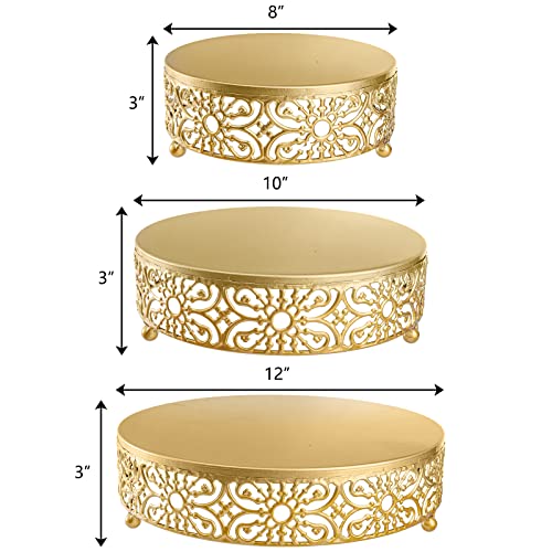 Hedume 3 Pack Cake Stand, Round Metal Cake Stands, 8" 10" 12" Dessert Display Cupcake Stands, Wedding Brithday Party Celebration Dessert Cake Display Plates-Gold - Image 4