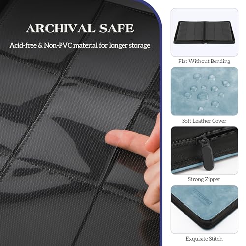 Image of Trading Card Binder, 9 Side Loading Pocket Card Album Hold Up to 540, Zipper Binder for Collection, TCG Holder for Sports, Yugioh, MTG etc. (Sky Blue 9)