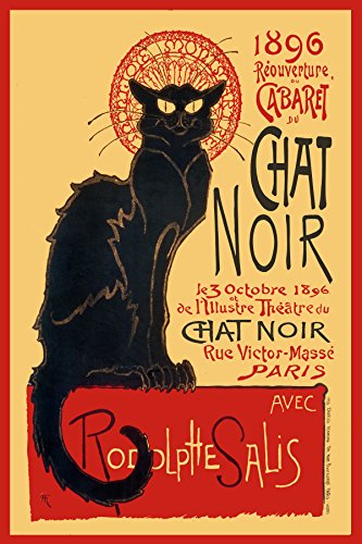 Póster de la publicidad francesa retro de Chat Noir con el icónico gato negro de París