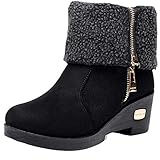 [TRVELBETT] スノーブーツ レディース 厚底 ムートンブーツ レディース サイドジッパー チャンキーヒール ショートブーツ 折り返し 2WAY コスプレ 女性用 痛くない 歩きやすい 大人 小さいサイズ 防滑 防水 美脚 大きいサイズ (ブラック,23.0 cm)