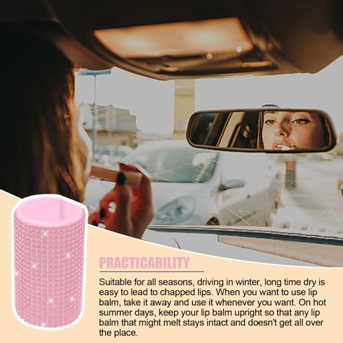 Image of Upright Car Chapstick Holder, Bling Insulating Lip Balm Holder,Rhinestone Car Accessories for Women Interior ,Suitable for Most Vehicles. (Pink)