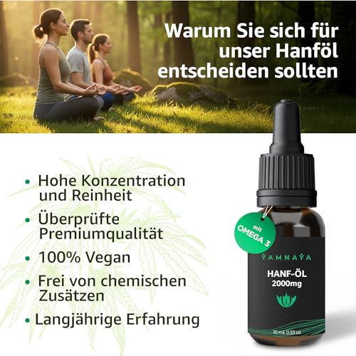 YamnaYa – Premium Hanföl 20% | Kaltgepresst & Vegan | Naturrein & Ohne Zusätze | Laborgeprüft | Hergestellt in der EU