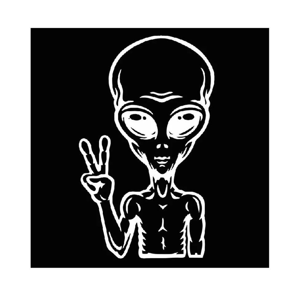 Car Sticker Alien Peace Sign Interesting Car Decorative Vinyl Decal Automobiles(White,16CM X 9.5CM)