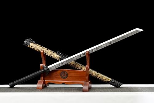 Espada china, sable táctico, Tang DAO (cuchillas de grabado de acero de alto carbono forjadas, accesorios de aleación, vaina)
