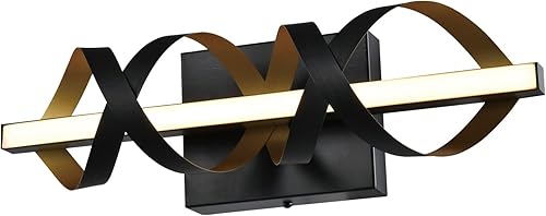 Maxax Luz LED de tocador de baño, iluminación de barra de baño negra y dorada, aplique de pared LED de 16 pulgadas para armario de espejo,