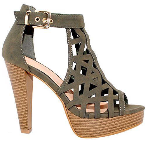 Image of Open Toe Ankle Strap Sandal - Western Bootie Stacked Heel Open Toe Cutout Shoes