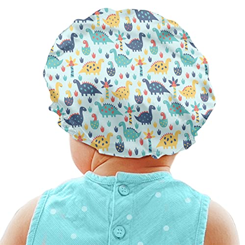 Image of Cute Dinosaur Novelty Print Kids Satin Sleep Cap, Elastic Adjustable Band Hat Night Sleeping Head Cover for Hair Stylish Satin Bonnet Beanie Hat for Girls Boys Toddler Baby