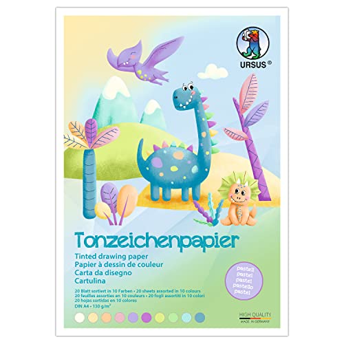 Ursus 2144699 - Tonzeichenpapier, Pastell, DIN A4, 130g/qm, 20 Blatt in 10 Farben, durchgefärbt, aus Frischzellulose, lichtbeständig, ideal für kreatives Basteln, Gelb,Orange