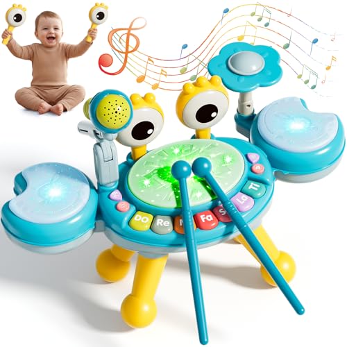 Toddler Drum Set for Kids 1-3, Baby Drum Set 1 Year Old with Light-Up Microphone, Musical Instruments Montessori Learning Toys for 6 9 12 18 Months,...