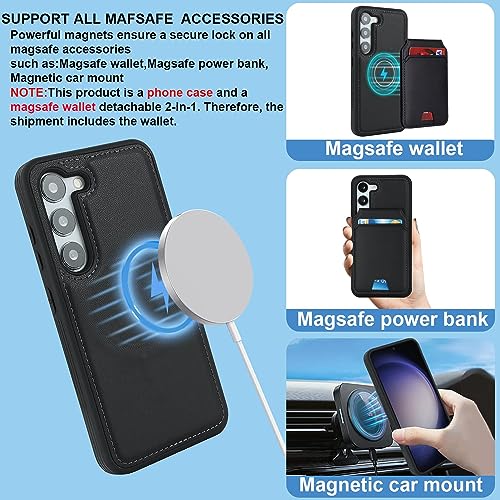 SailorTech Samsung Galaxy S23 Plus case with Credit Card Holder mag Safe, Galaxy S23 Plus Phone Leather Case Wallet for Women Compatible mag Safe Wallet Detachable 2-in-1 for Men-Black