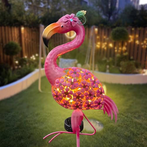 Flamingo Solar Garden Decor,Yard Art Decorations Outdoor Gifts for Women Mom Grandma,30 LED Waterproof Garden Decor for Outside Patio Lawn Balcony Backyard Decorations