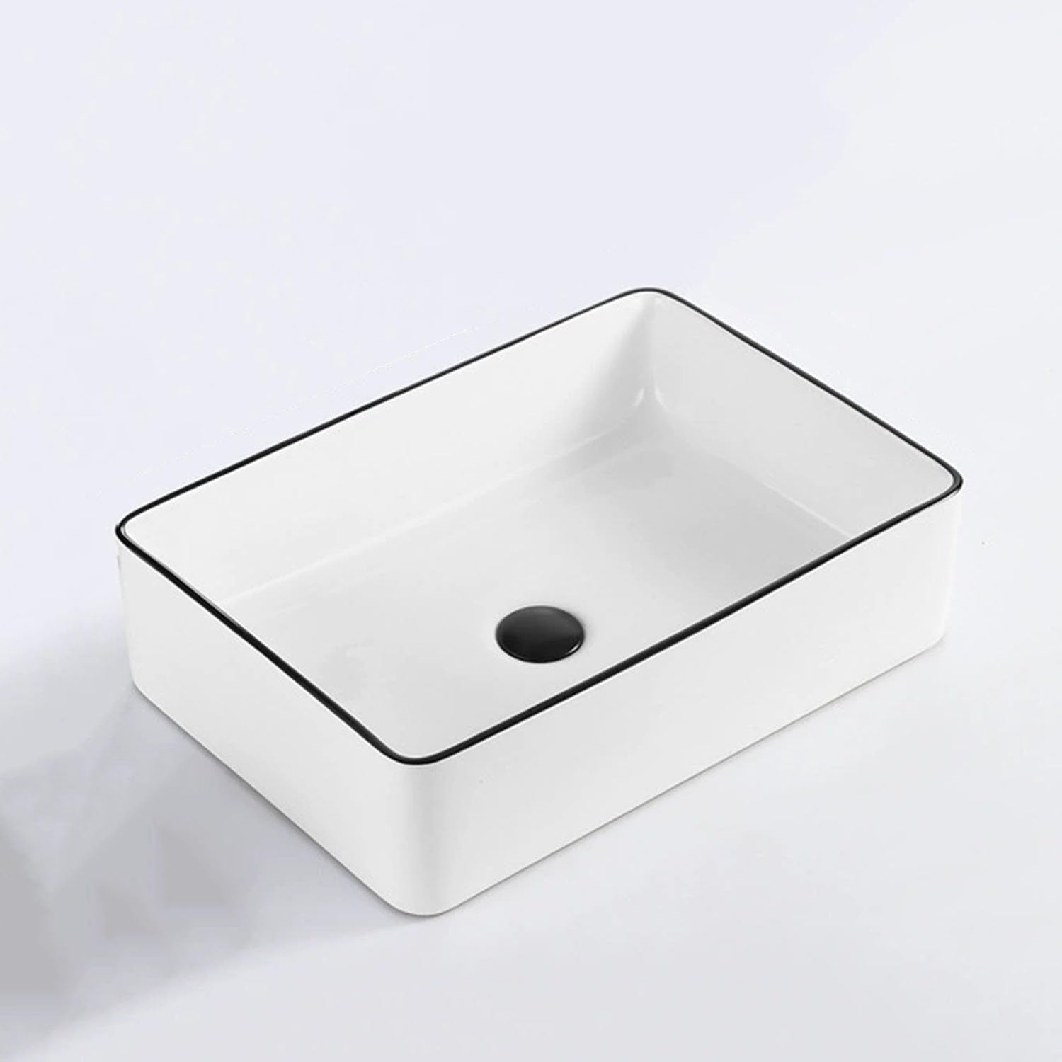 HYSOPSPX Ceramic Rectangular Vessel Sink with Drainer, Modern Countertop Basin for Bathroom, Lavatory, and Vanity Units