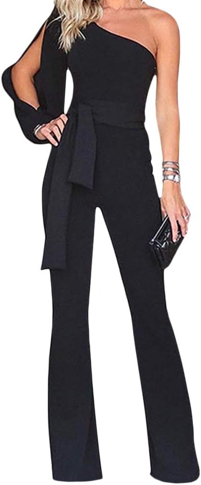 Tuta Intera Sexy Donna Con Spalle Scoperte - Jumpsuit Elegante A Gamba Larga Con Cintura Per Serate E Beachwear - Foto 3