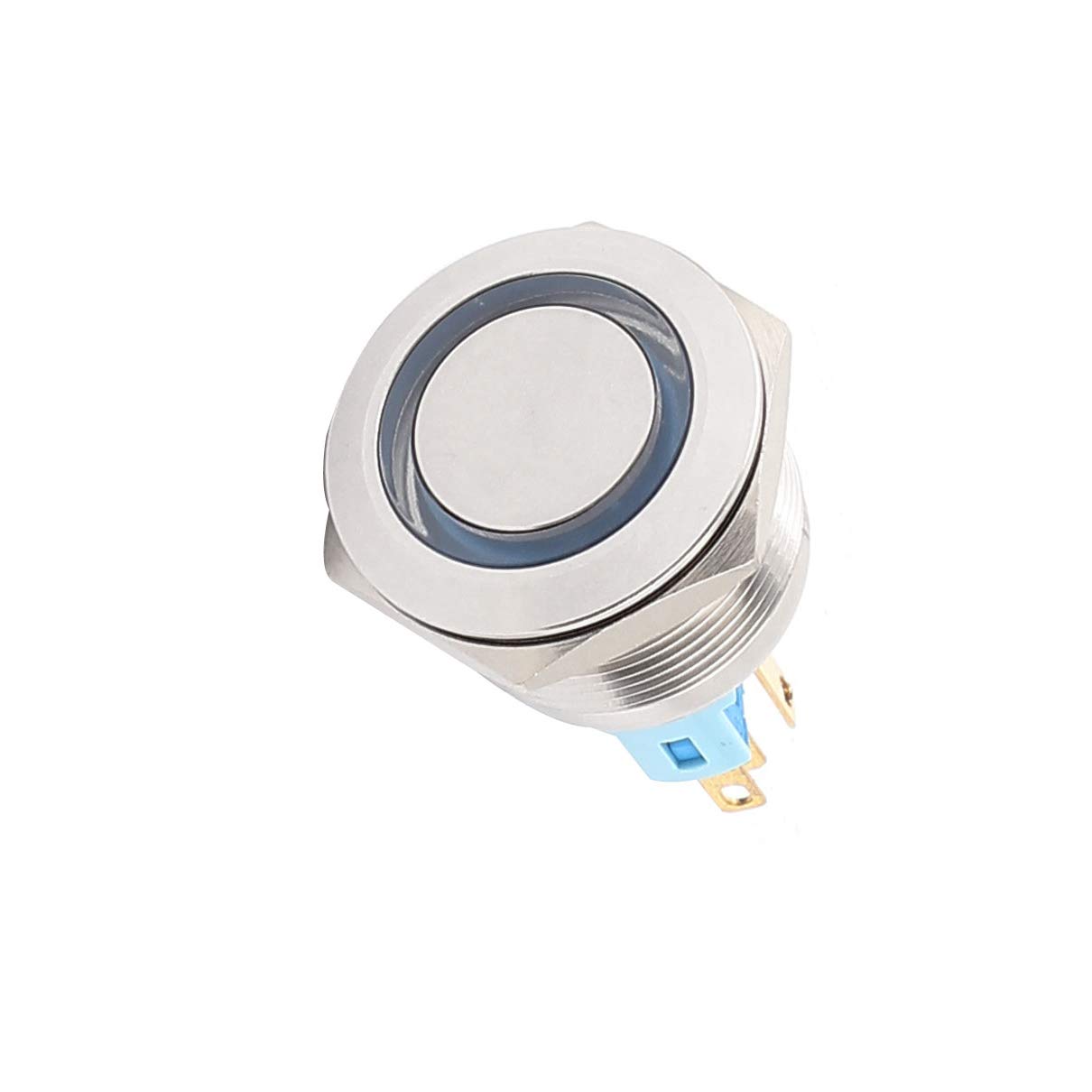 Aexit 12V 22mm Switches Dia Blue LED Angle Eyes Momentary Metal Pushbutton Switches Pushbutton Switch