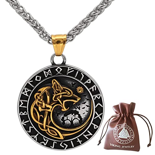 JHBTFQ Viking Herren Edelstahl Fenrir Wolf Rune Halskette Nordische Amulett...