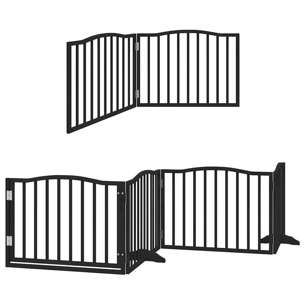 6-teilige Hundetor mit Tür Faltbar, Kaminschutzgitter, Freistehendes Hundeabsperrgitter für Küche, Schlafzimmer, Treppenhaus, 80x60x2 cm Schwarz Pappelholz