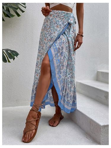 Verdusa Women's Floral Print Bowknot Ruffle Maxi Skirts Boho High Waisted Flowy Wrap Skirt3